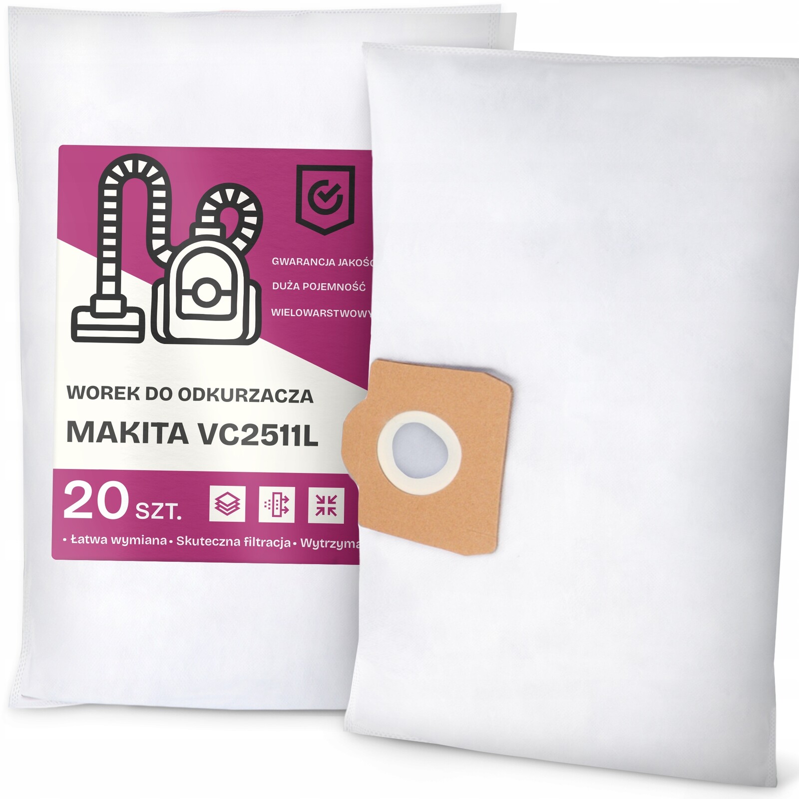 20 x Sáček do Vysavače Makita VC2511L Syntetický Textilní Prostorný Sáčky