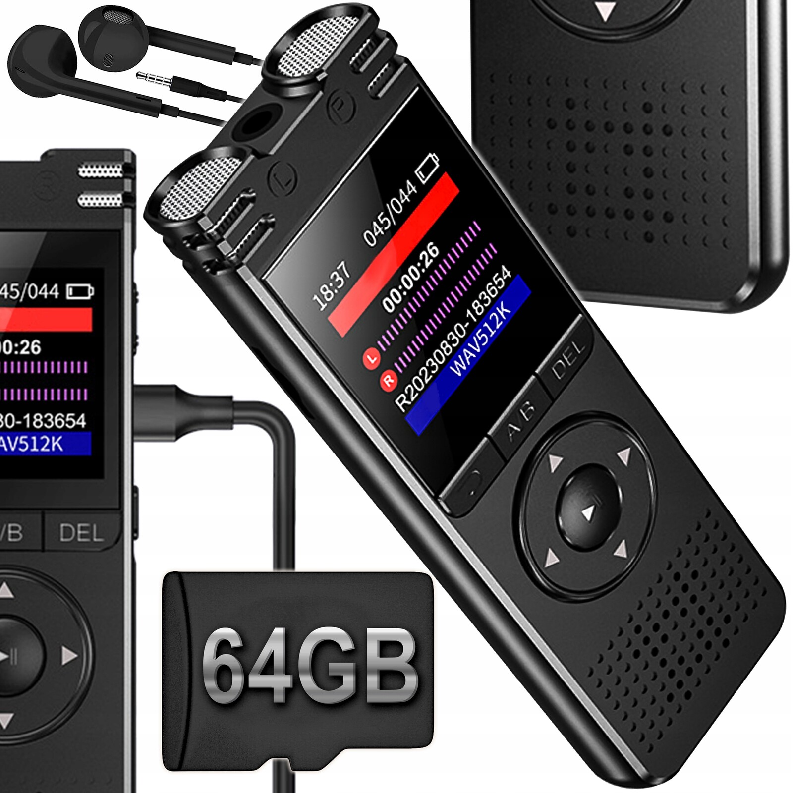 Špionážní Odposlech Digitální Diktafon 1536Kbps 64GB Aktivace Hlasem Karta