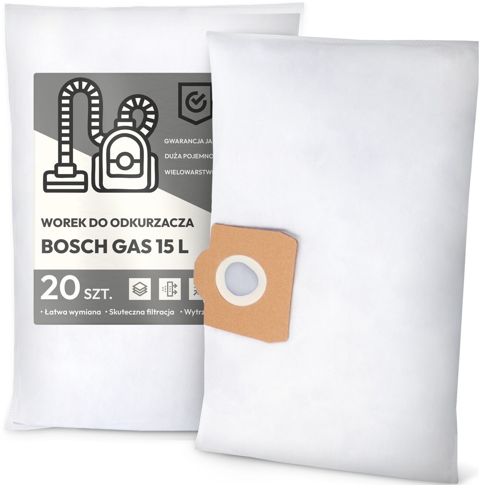 20 x Sáček do Vysavače Bosch Gas 15 L Syntetický Textilní Prostorný Sáčky