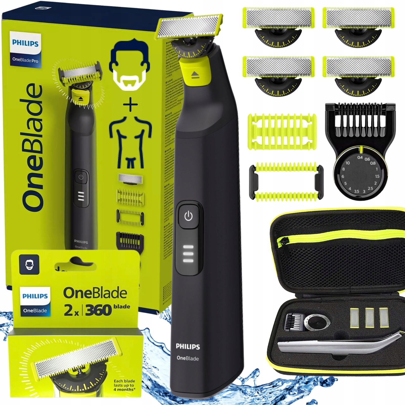 Elektrický strojek Phillips OneBlade Pro 360 Pouzdro 2 přídavné čepele