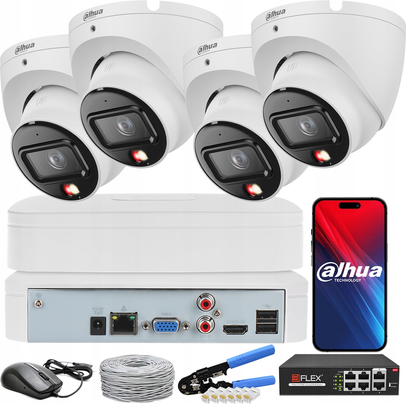 Monitorovací sada Dahua 4 kamery 8Mpx 4K IPC-HDW1839T-A-IL Poe Smart Dual