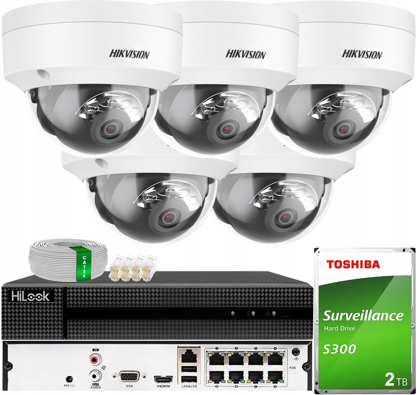 Ip monitorovací sada 5 4MPX chytrých hybridních světelných kamer Hikvision PoE 2TB