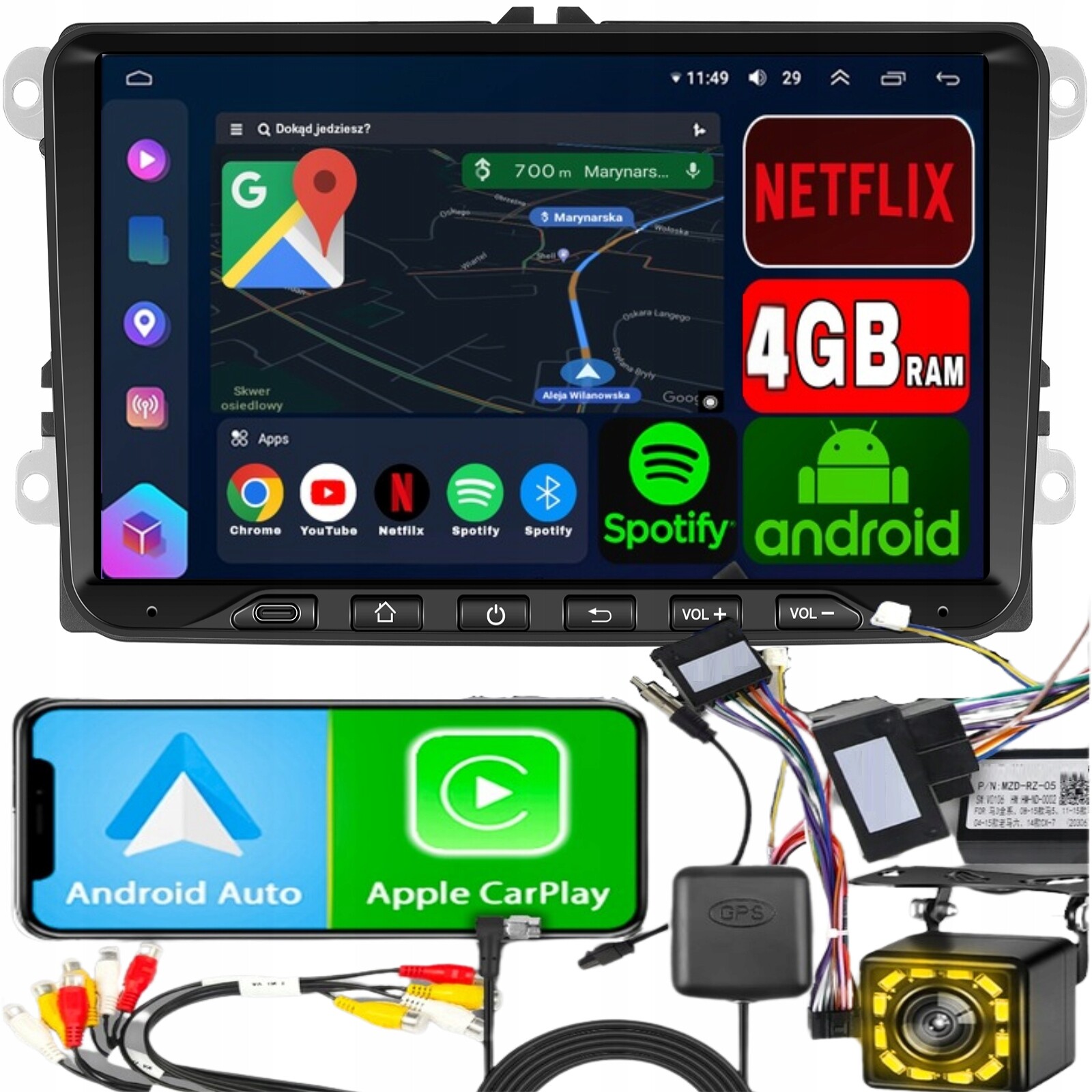 Rádio pro Volkswagen Seat Skoda Vw Passat B6 B7 Golf 5 6 Android 15 CarPlay