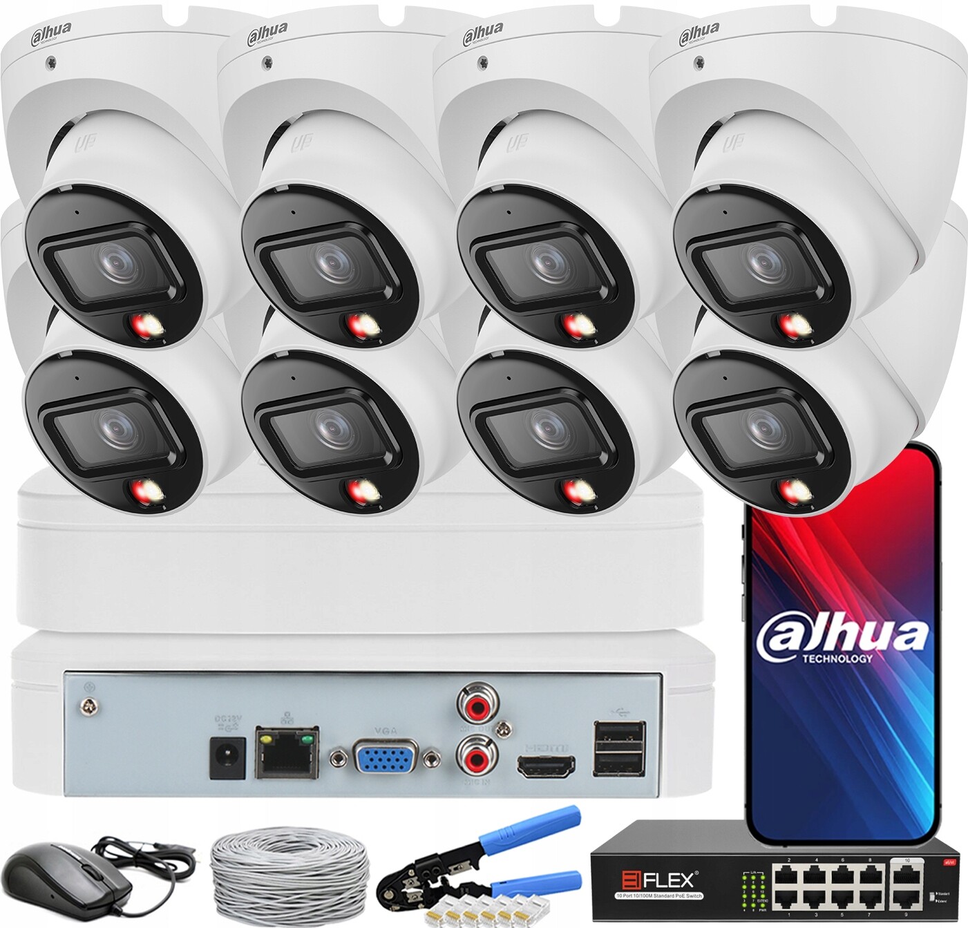 Monitorovací sada Dahua 8 kamer 8Mpx 4K IPC-HDW1839T-A-IL Poe Smart Dual