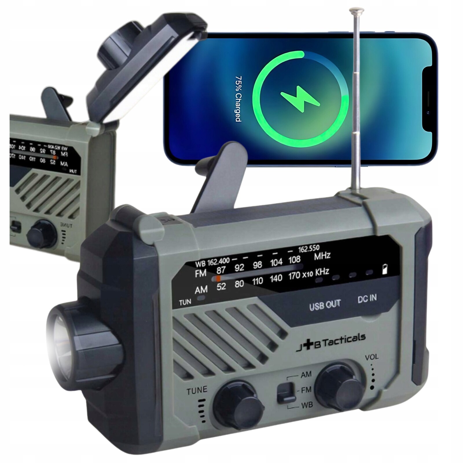 Nouzové Přenosné Rádio Fm/am Solární s klikou Powerbank Svítilna Dynamo