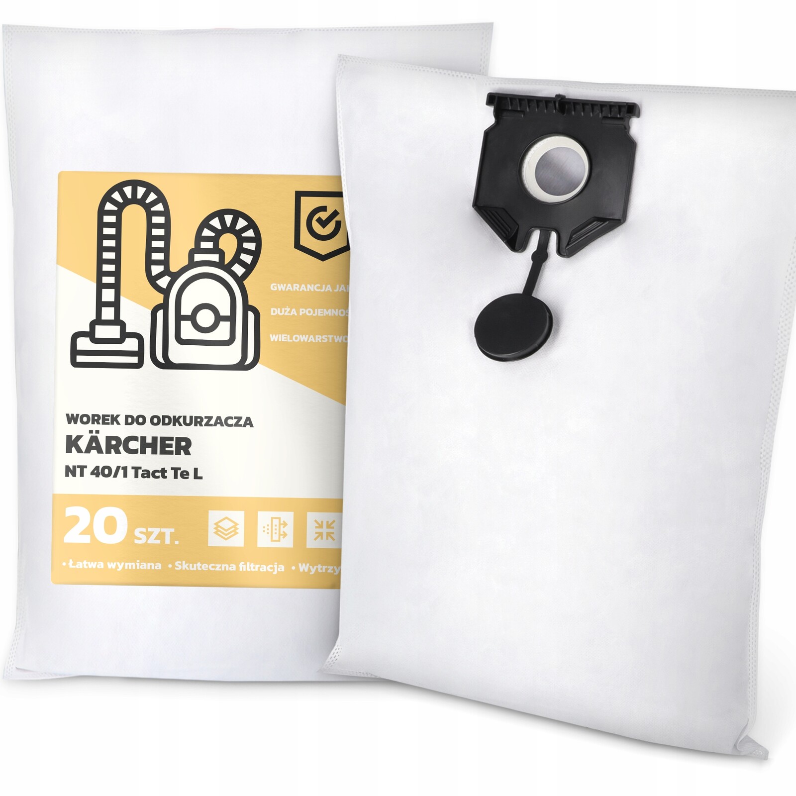 20 x Sáček Do Vysavače Kärcher Nt 40/1 Tact Te L Syntetický Silný Sáček