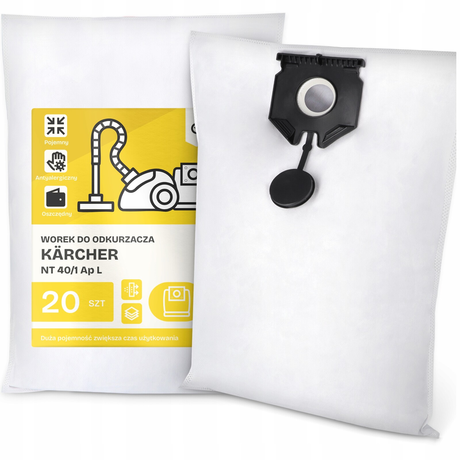 20 x Sáček Do Vysavače Kärcher Nt 40/1 Ap L Syntetický Velký Silný Sáček