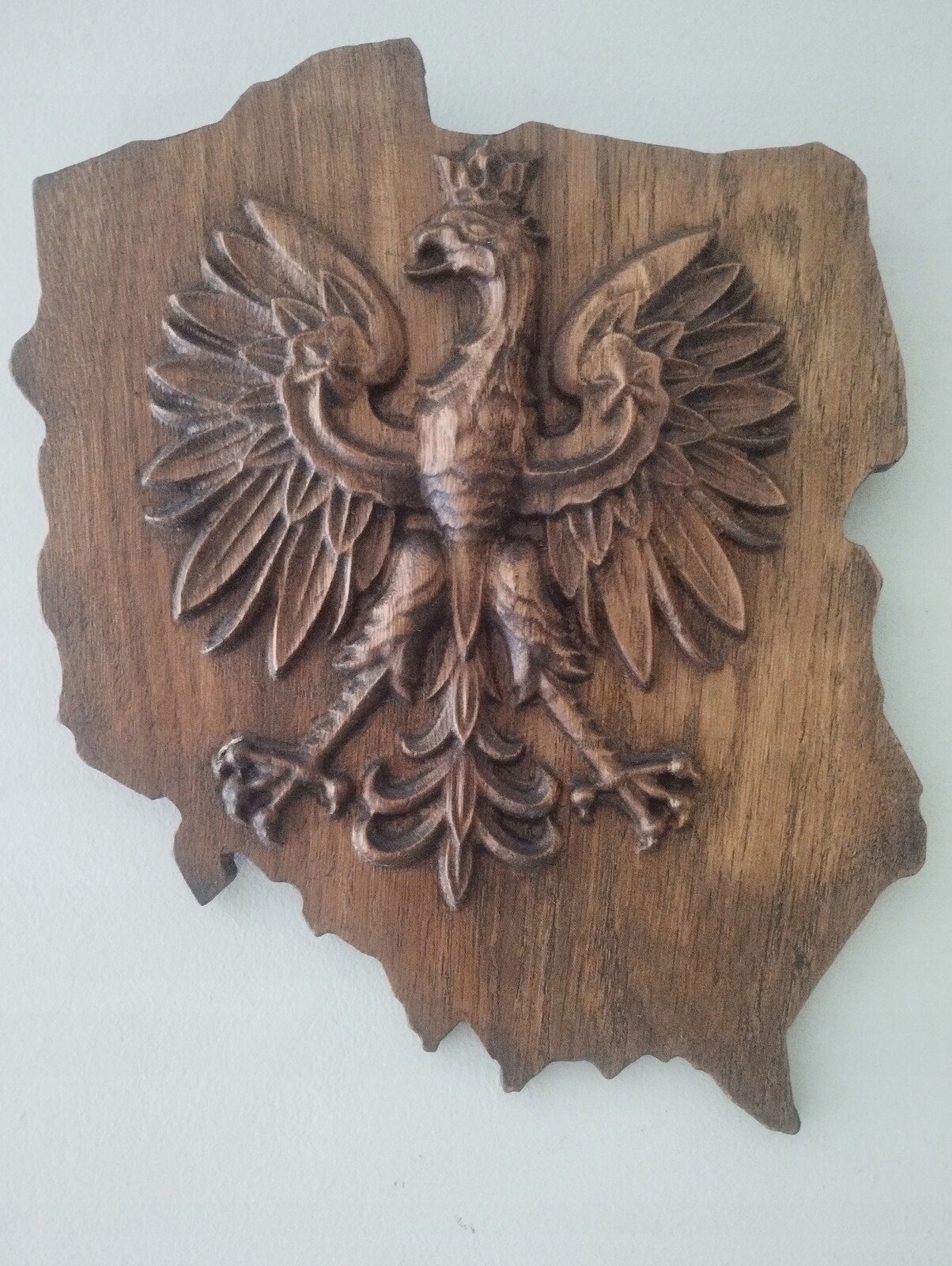 Znak orla Polsko dřevo reliéf mapa