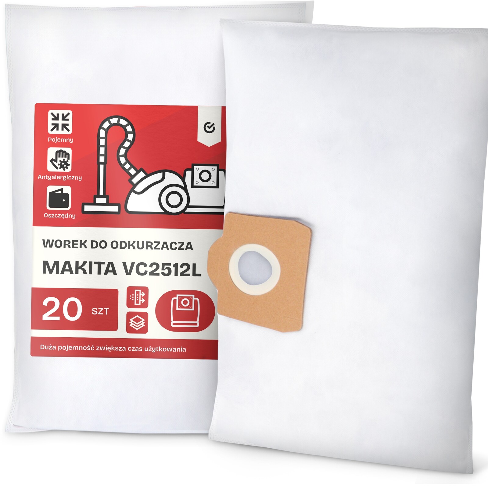 20 x Sáček do Vysavače Makita VC2512L Syntetický Textilní Prostorný Sáčky