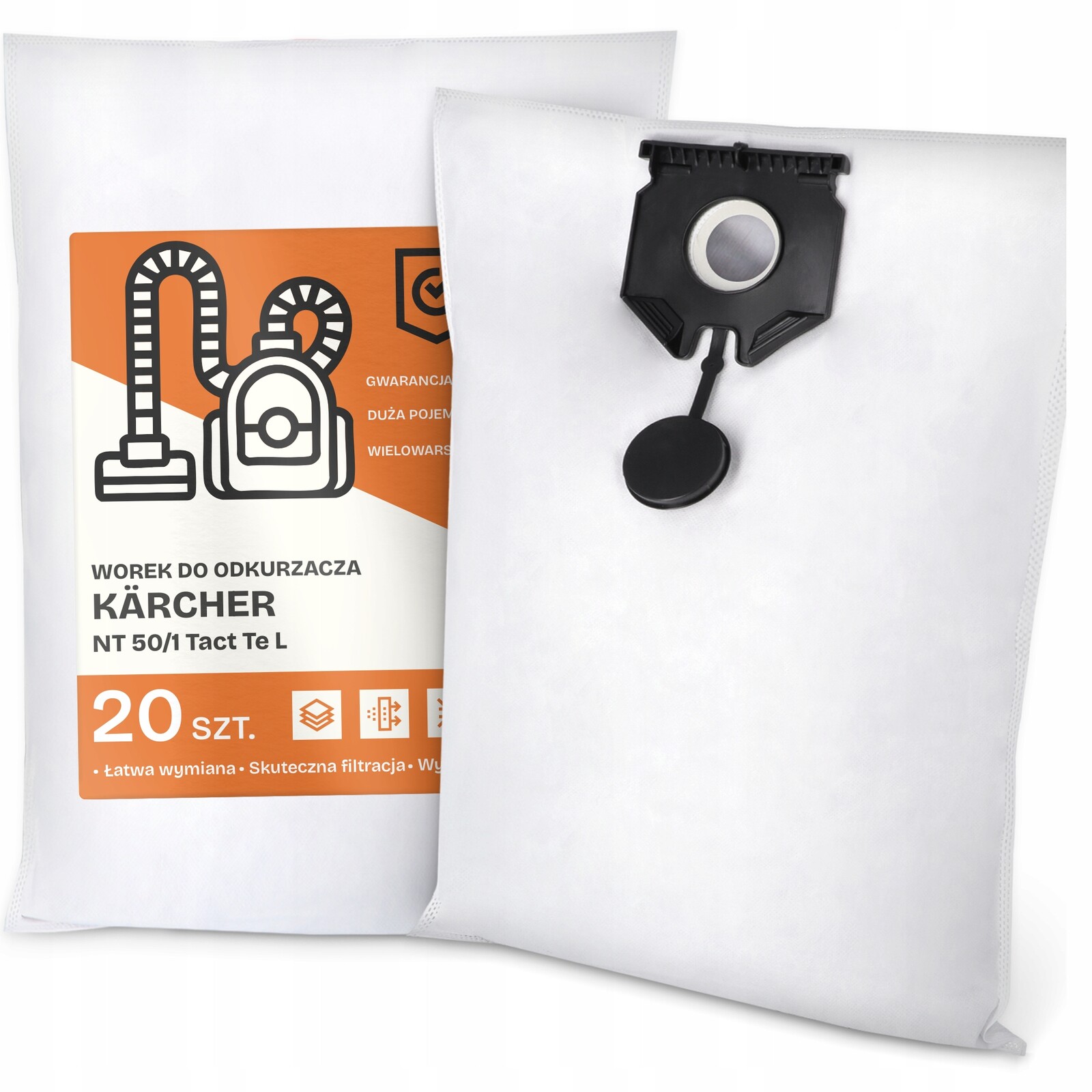 20 x Sáček Do Vysavače Kärcher Nt 50/1 Tact Te L Syntetický Silný Sáček