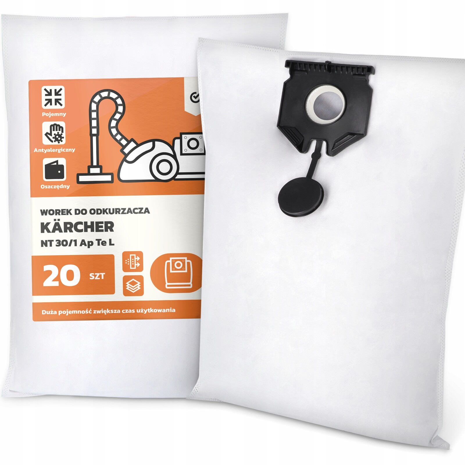 20 x Sáček Do Vysavače Kärcher Nt 30/1 Ap Te L Syntetický Silný Sáček
