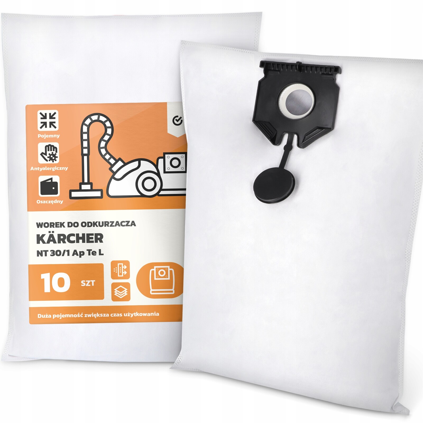 10 x Sáček Do Vysavače Kärcher Nt 30/1 Ap Te L Syntetický Odolný Sáčky