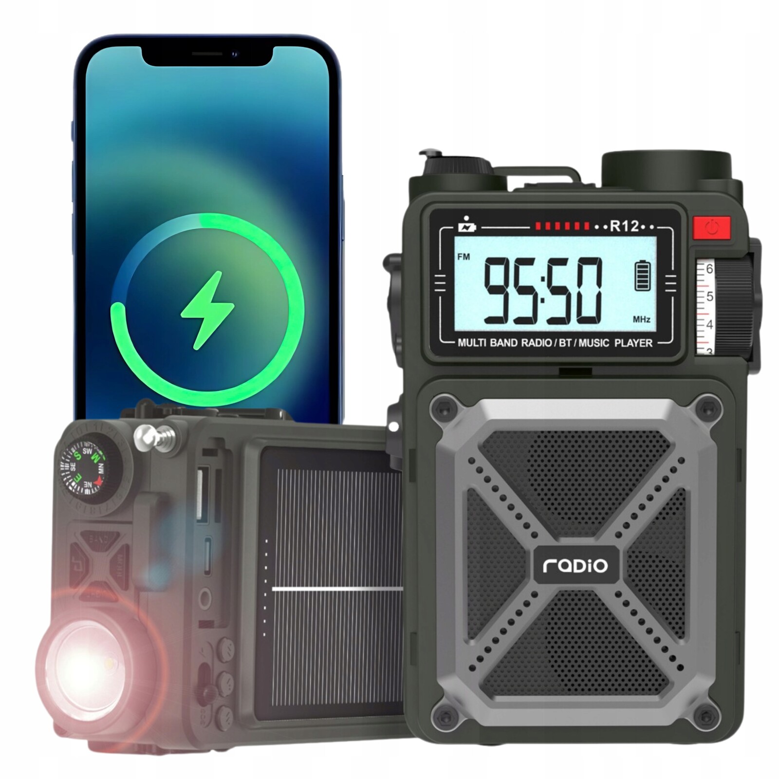 Přenosné nouzové rádio R12 s baterií Powerbank a Usb svítilnou Led