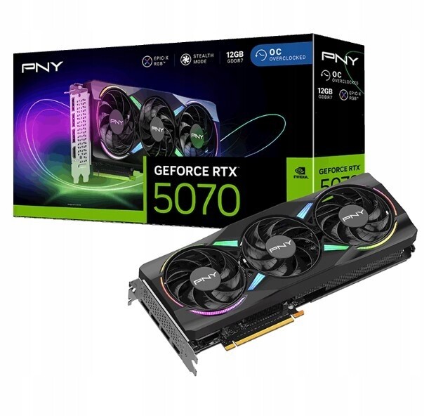 Pny Grafická karta GeForce RTX5070 Oc Argb 3F 12GB 192-bit 672GB/s