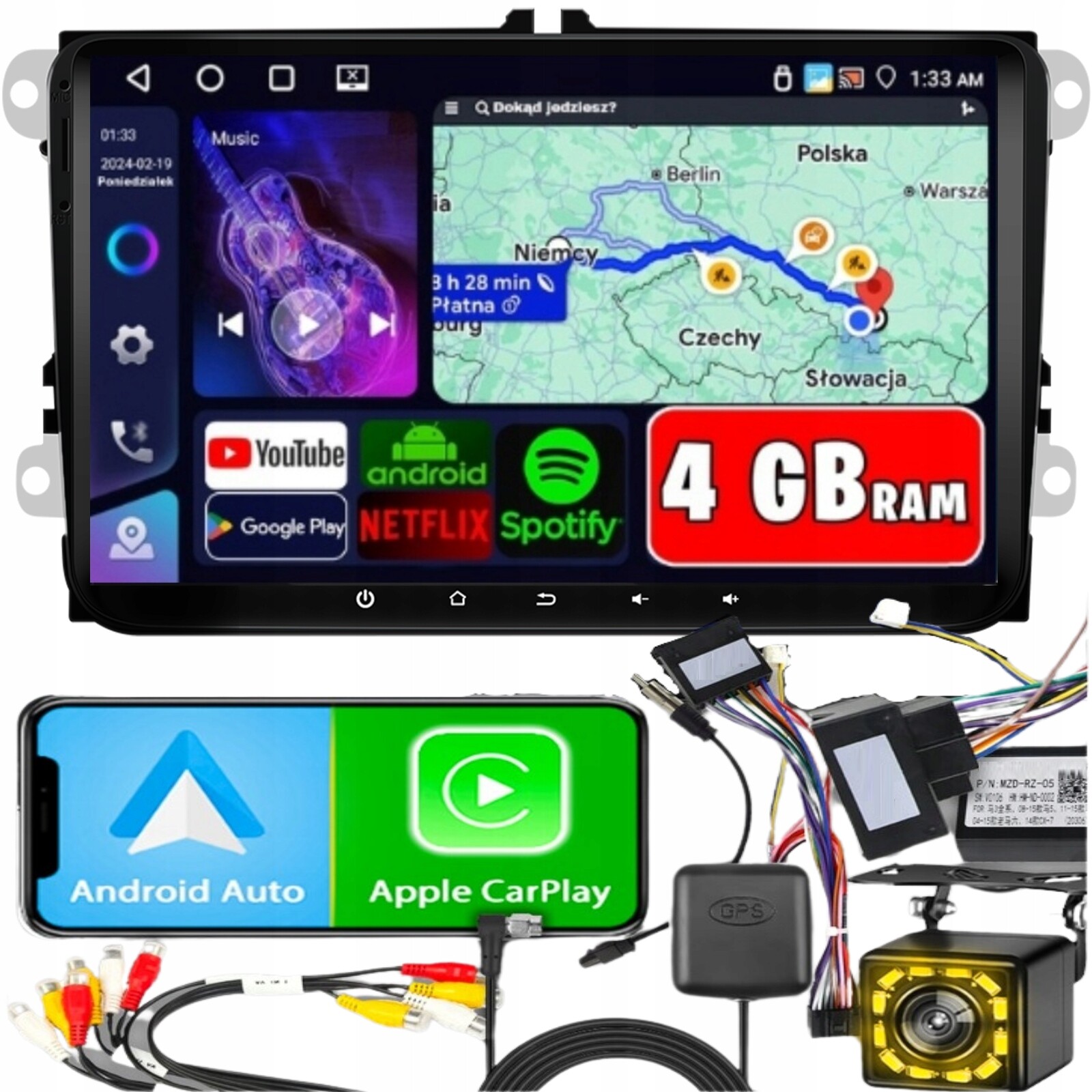 Rádio pro Volkswagen Seat Skoda Vw Passat B6 B7 Golf 5 V 6 CarPlay Android