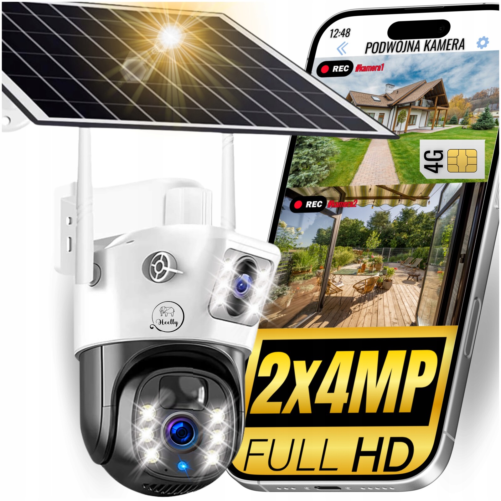 Solární Venkovní Kamera Dva Objektivy 4K Hd 2X4MP Sim Karta 4G Lte Heelly