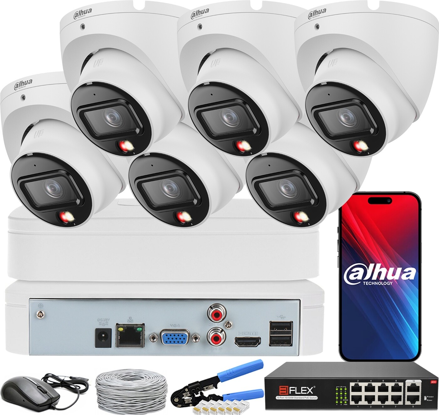 Monitorovací sada Dahua 6 kamer 8Mpx 4K IPC-HDW1839T-A-IL Poe Smart Dual