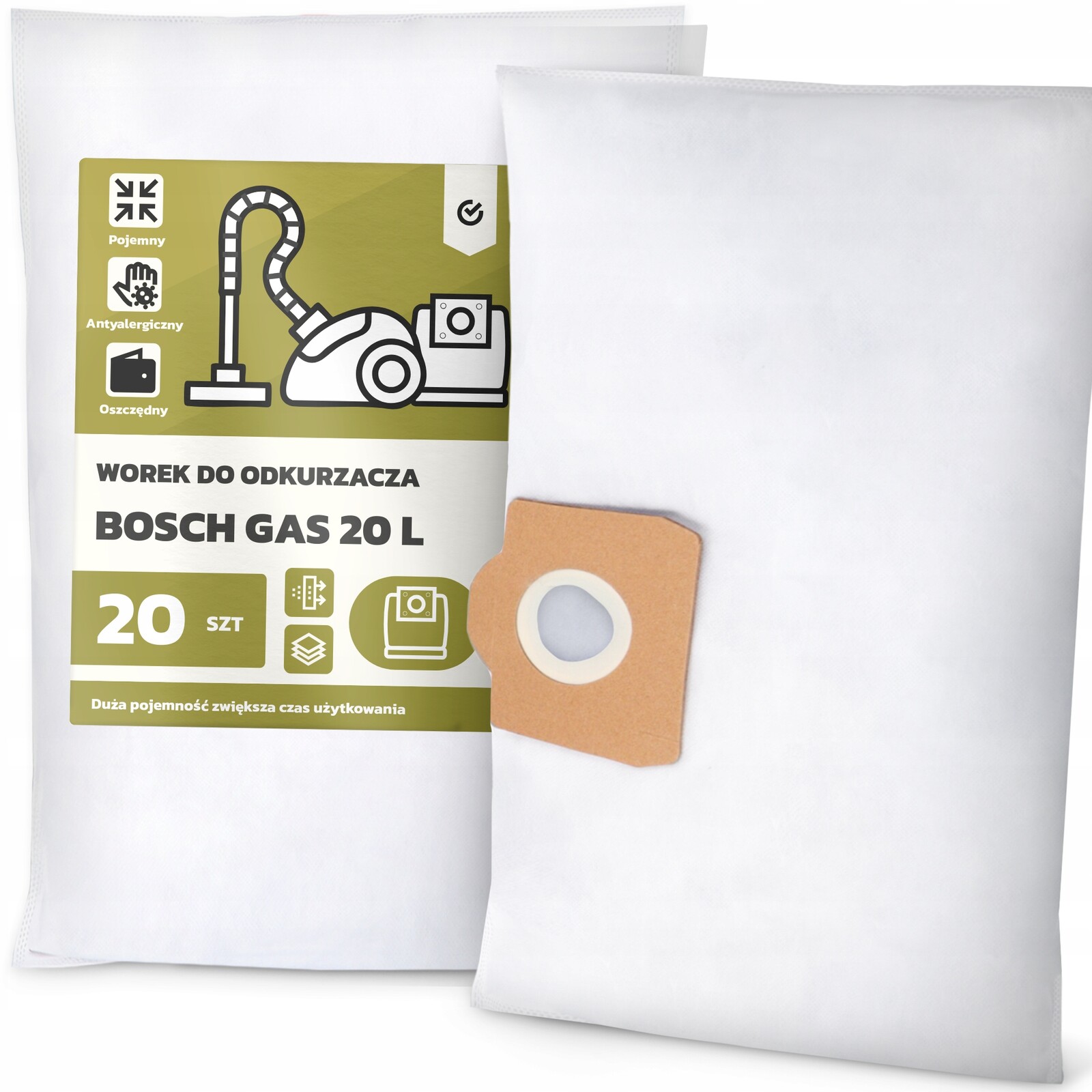20 x Sáček do Vysavače Bosch Gas 20 L Syntetický Textilní Prostorný Sáček