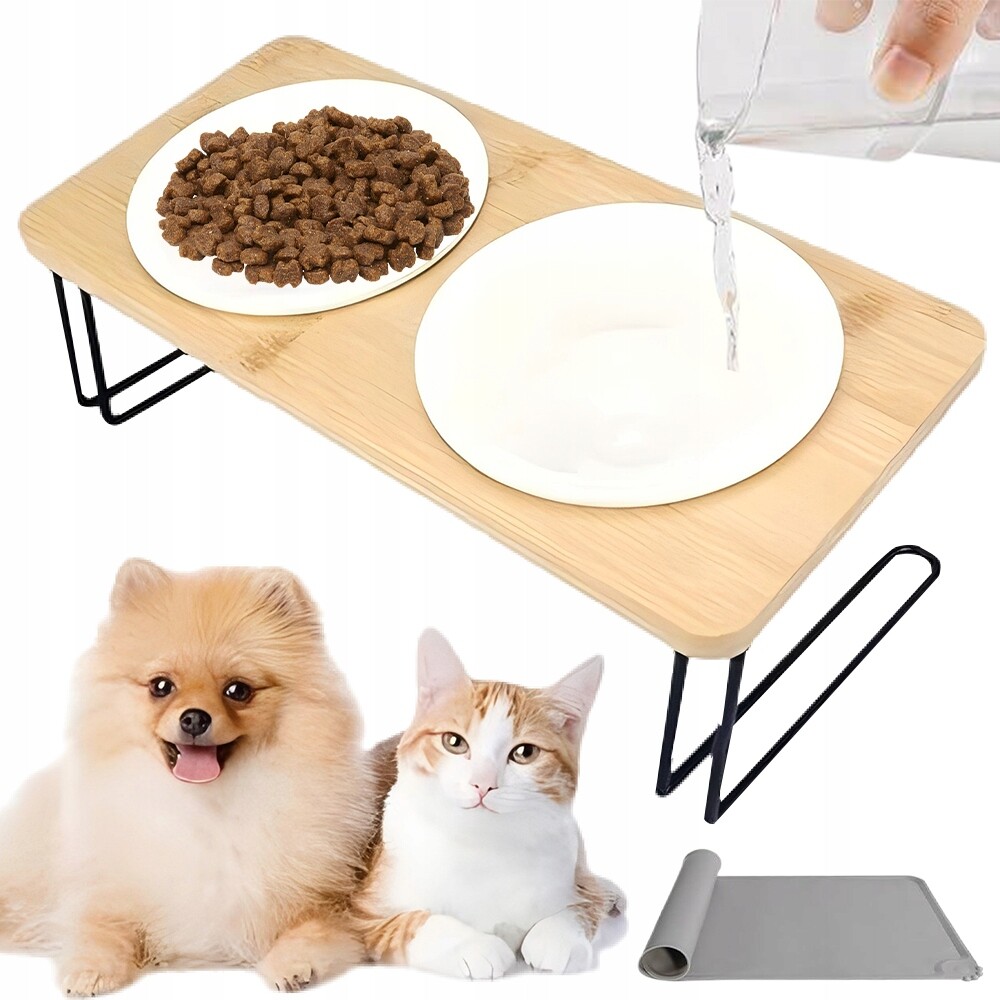 Dvojitá Miska Pro Psa Kočku 2KS Sada S Podstavcem Na Krmivo Na Vodu