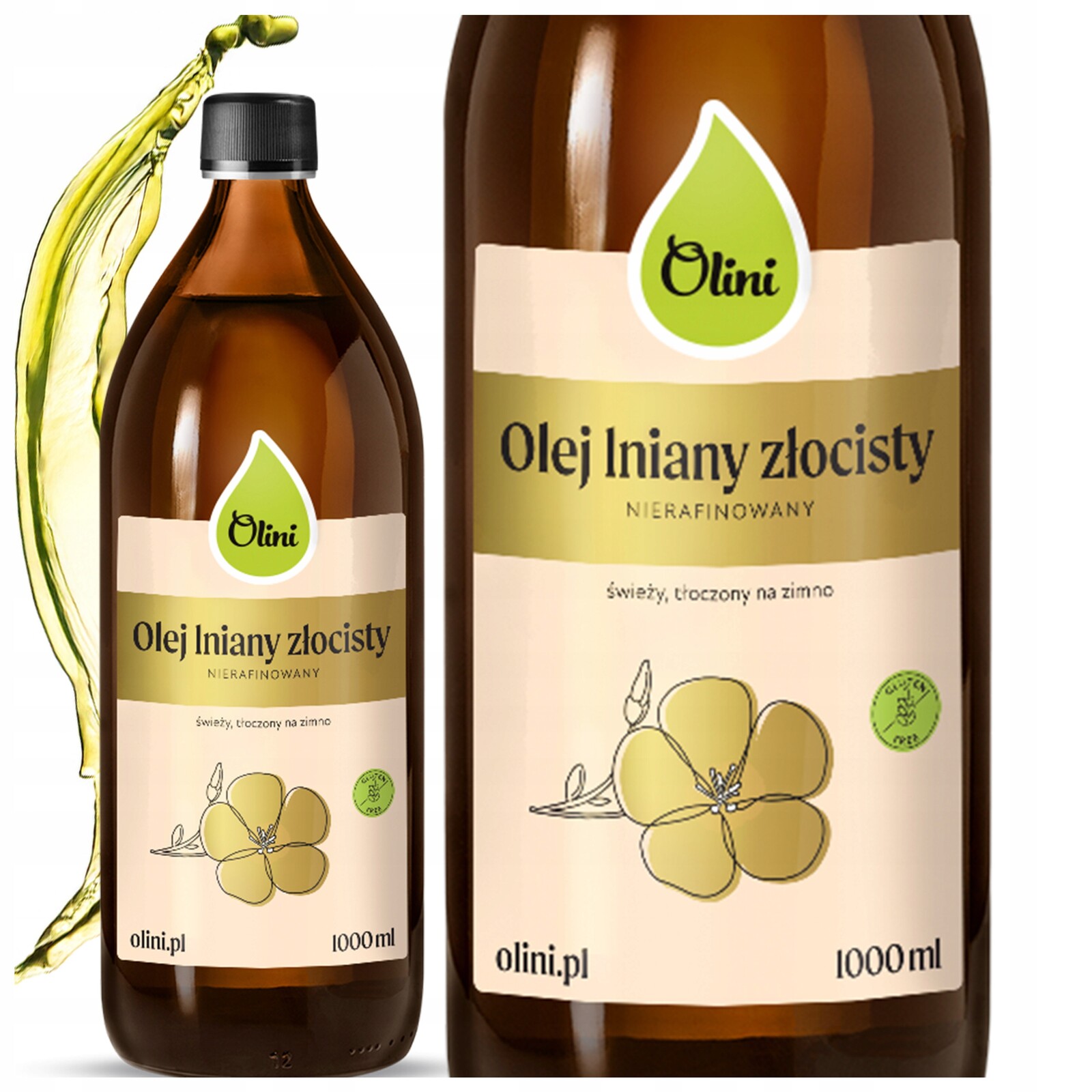 Lněný olej nerafinovaný Olini zlatý 1 l Omega-3 1000 ml