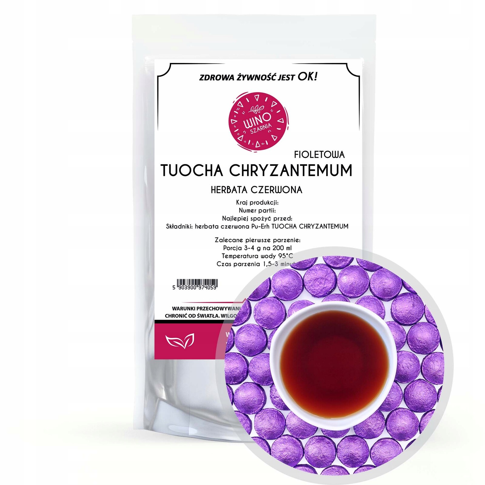 Čaj Červená Puerh Fialová Tuocha Chryzantéma 500g lisovaná pu erh