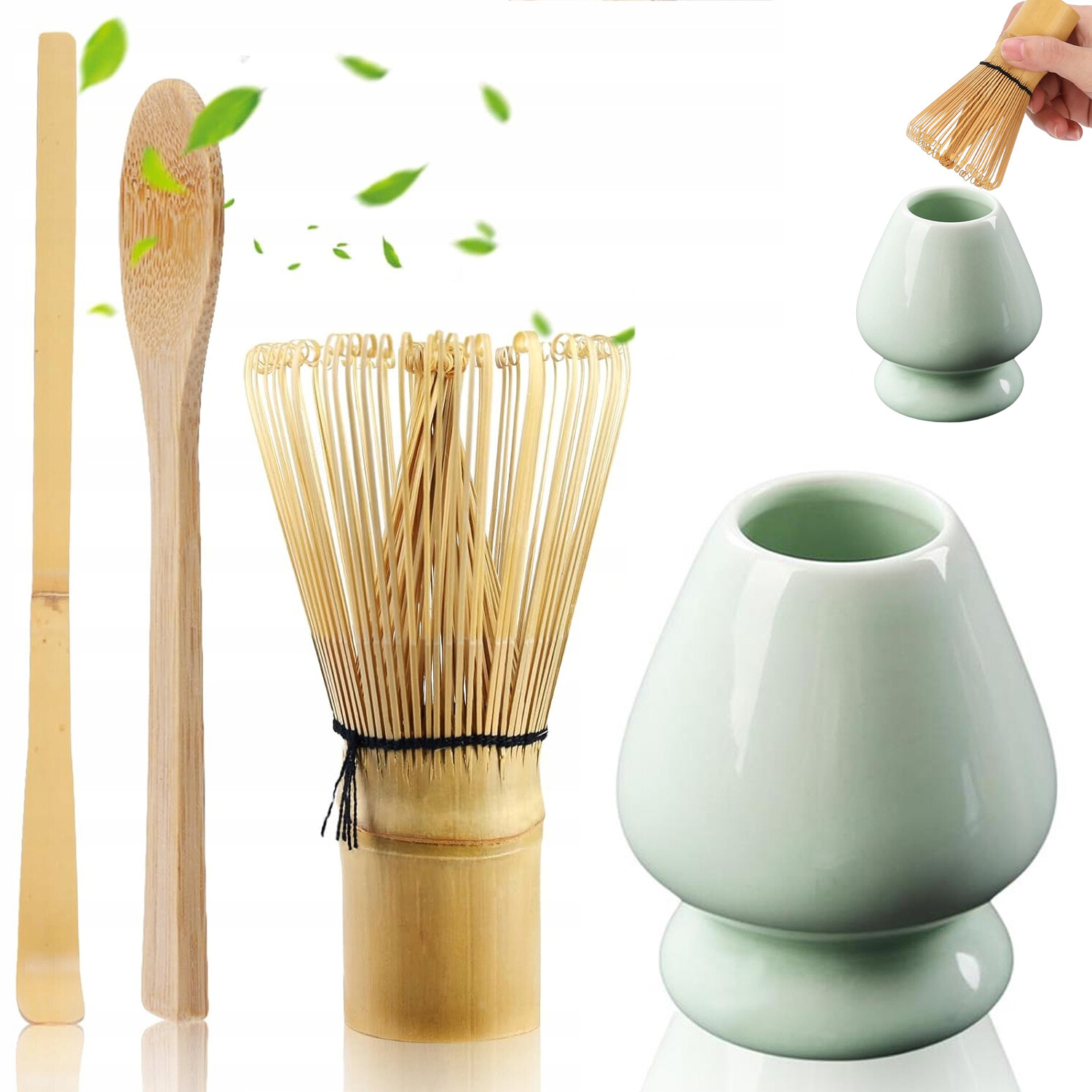 4 v 1 Sada Metla Štětec na čaj Matcha Z Lžíce Chashaku Stojan