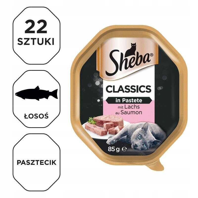 Vlhké Krmivo Sheba Classics 22x85g Lososem Paštika
