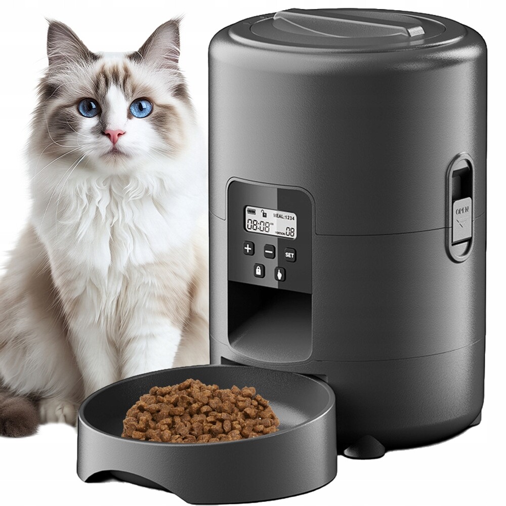 Automatický Dávkovač Krmiva Pro Psa Kočku S LCD Obrazovkou, Černý, 2 L