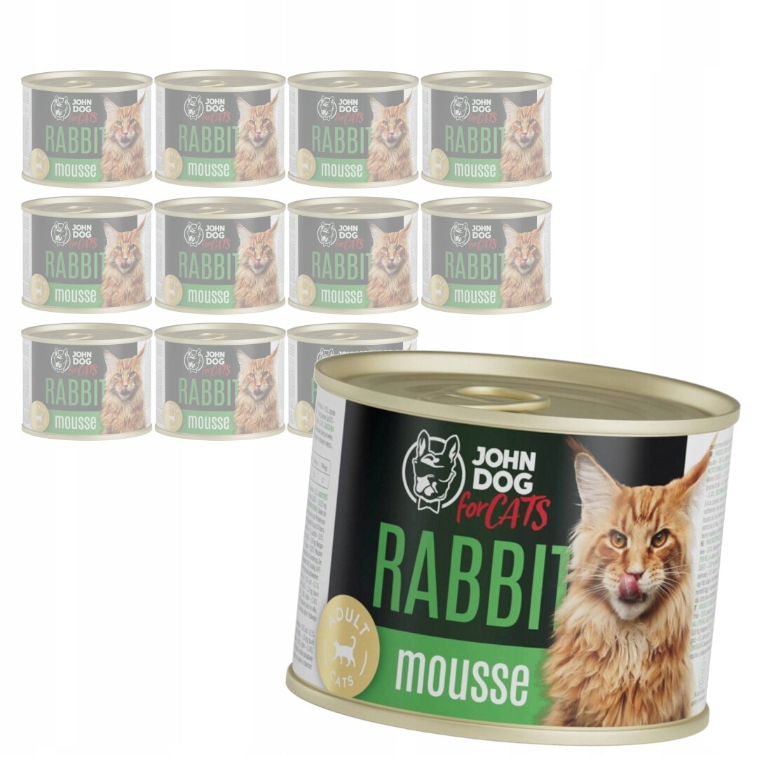 John Dog For Cats 24x200g Vlhké Krmivo pro dospělé kočky s králíkem Mus