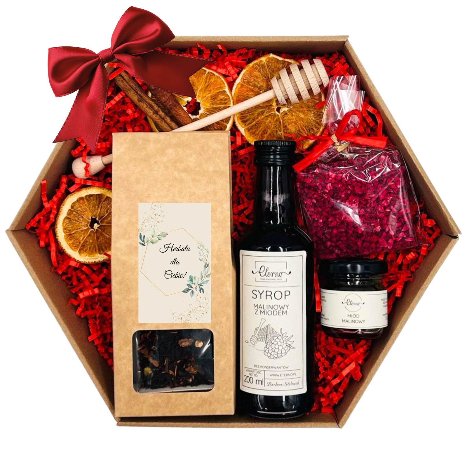 Dárková Sada Dárkový Koš Čaj Med Sirup Čokoláda dárek
