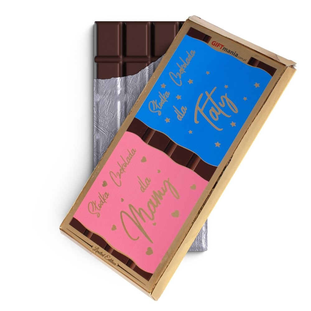 čokoláda ve zlatém obalu s nápisem „Miluji tě, maminko tati“