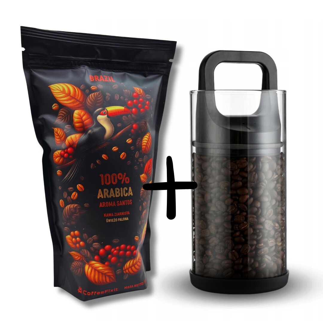 Káva zrnková Aroma Santos 100% Arabica vakuová nádoba na kávu 1L