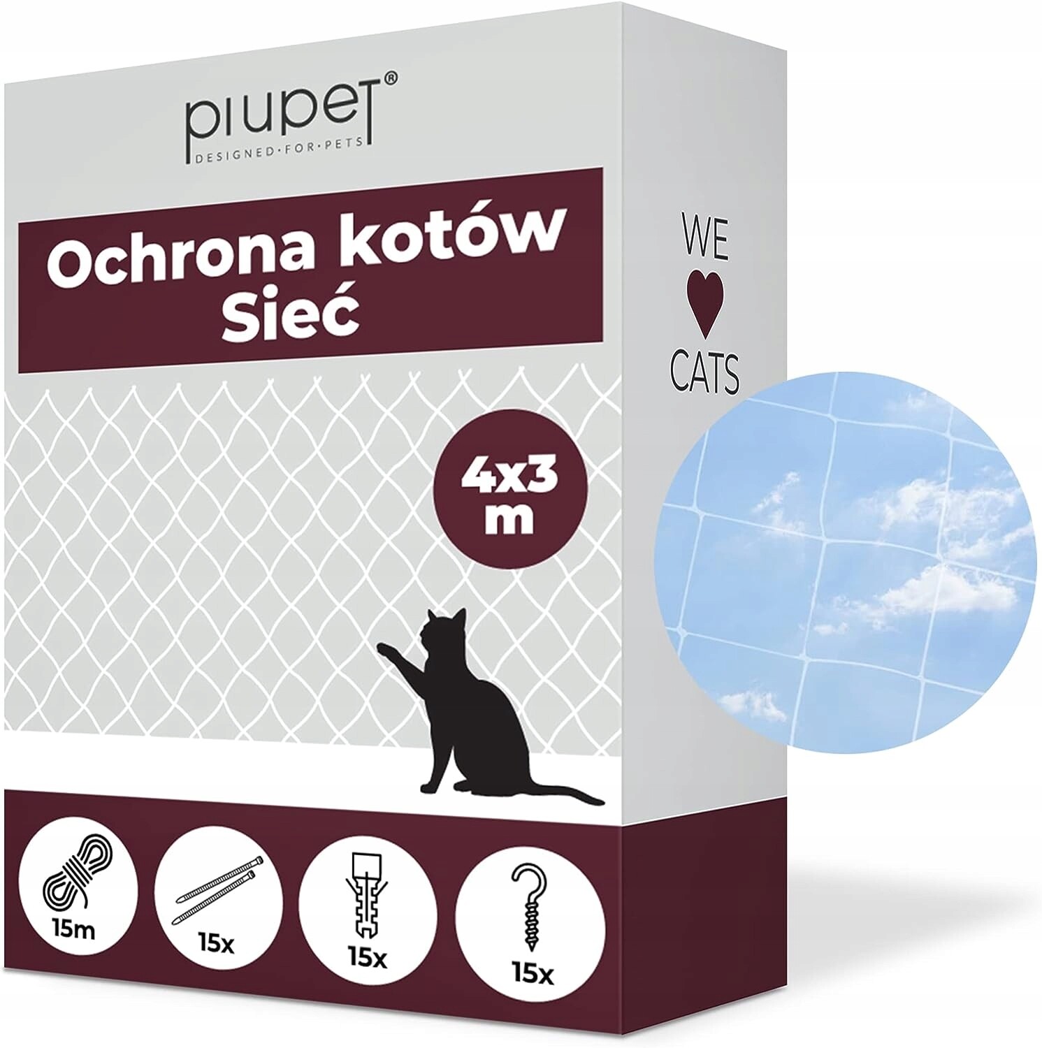 Bezpečnostní síť PiuPet 4x3 bezbarvá/bílá