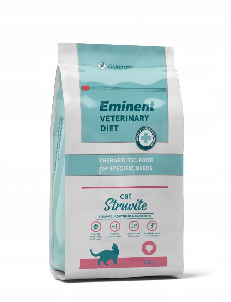 Eminent Vet Diet Cat Struvite 2,5kg struvitová urolitiáza a alkalické pH moči