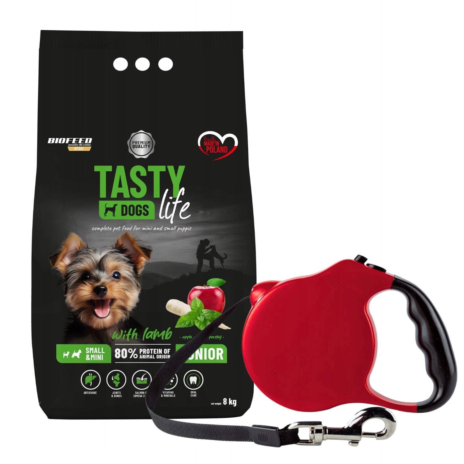 Tasty Dogs Life Junior krmivo pro psa mini jehněčí 8kg vodítko Xs Bonus
