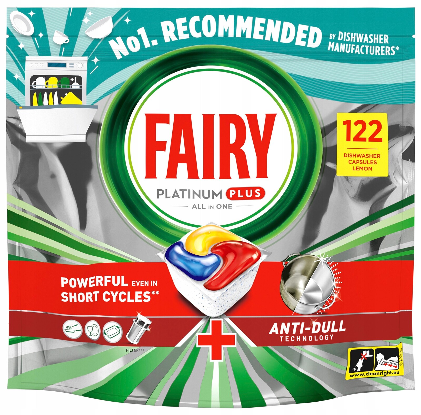 Kapsle do myčky nádobí Fairy Platinum All in One Lemon 122 ks