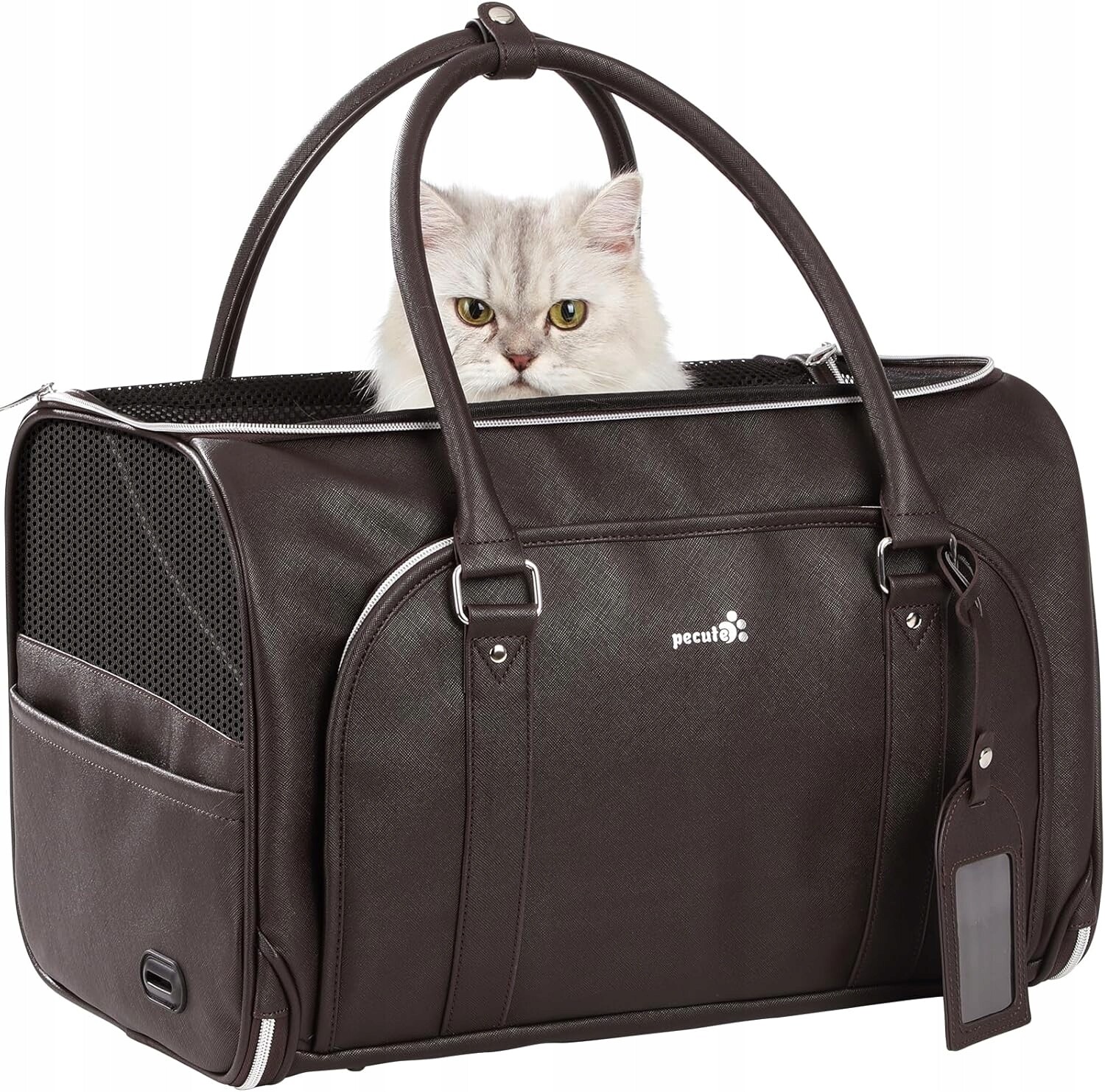 Přepravní taška Pecute hnědá Pu pro kočky a psa, cestovní a prodyšná