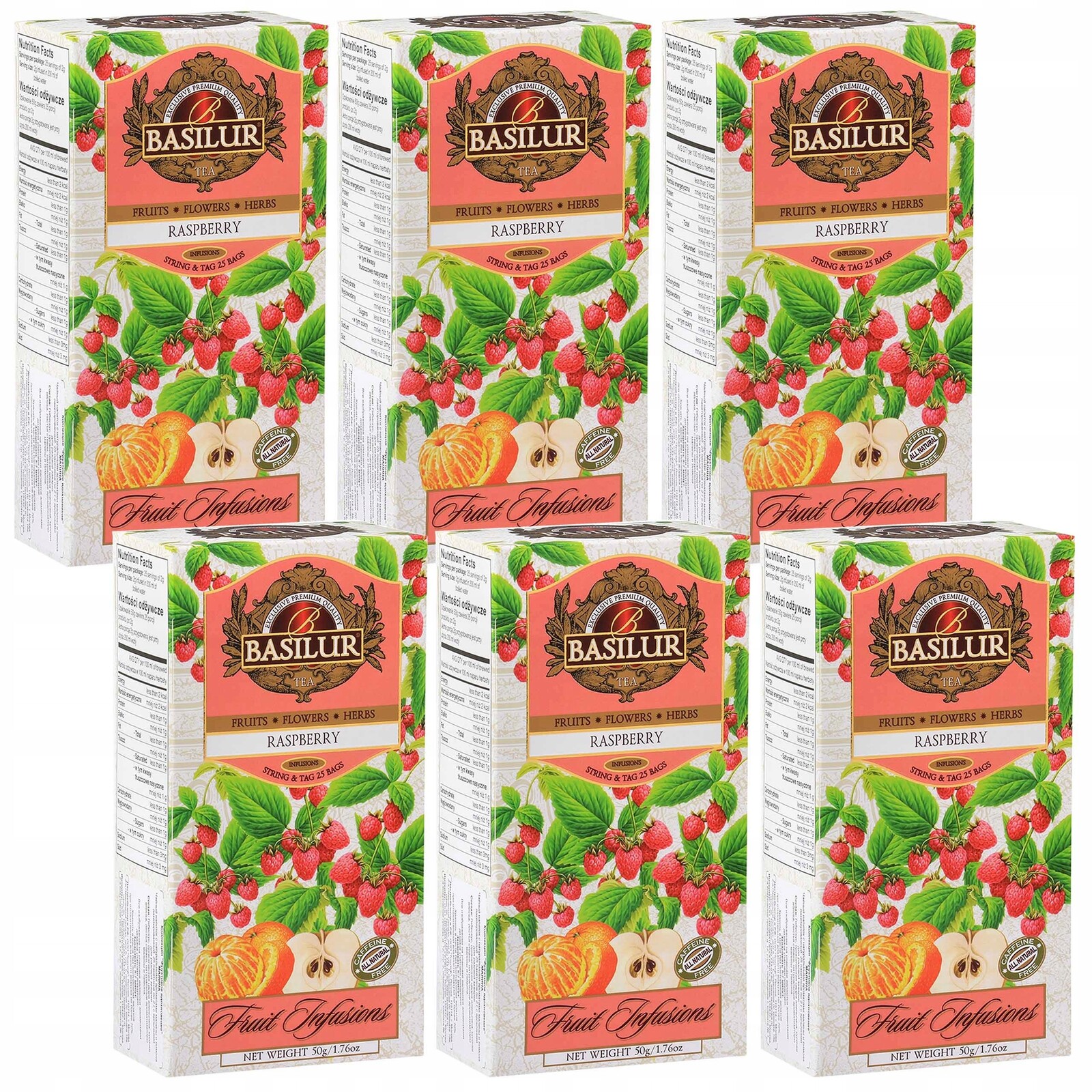 Basilur Fruit Infusions Ovocný čaj bez kofeinu s malinovou vůní 25x6