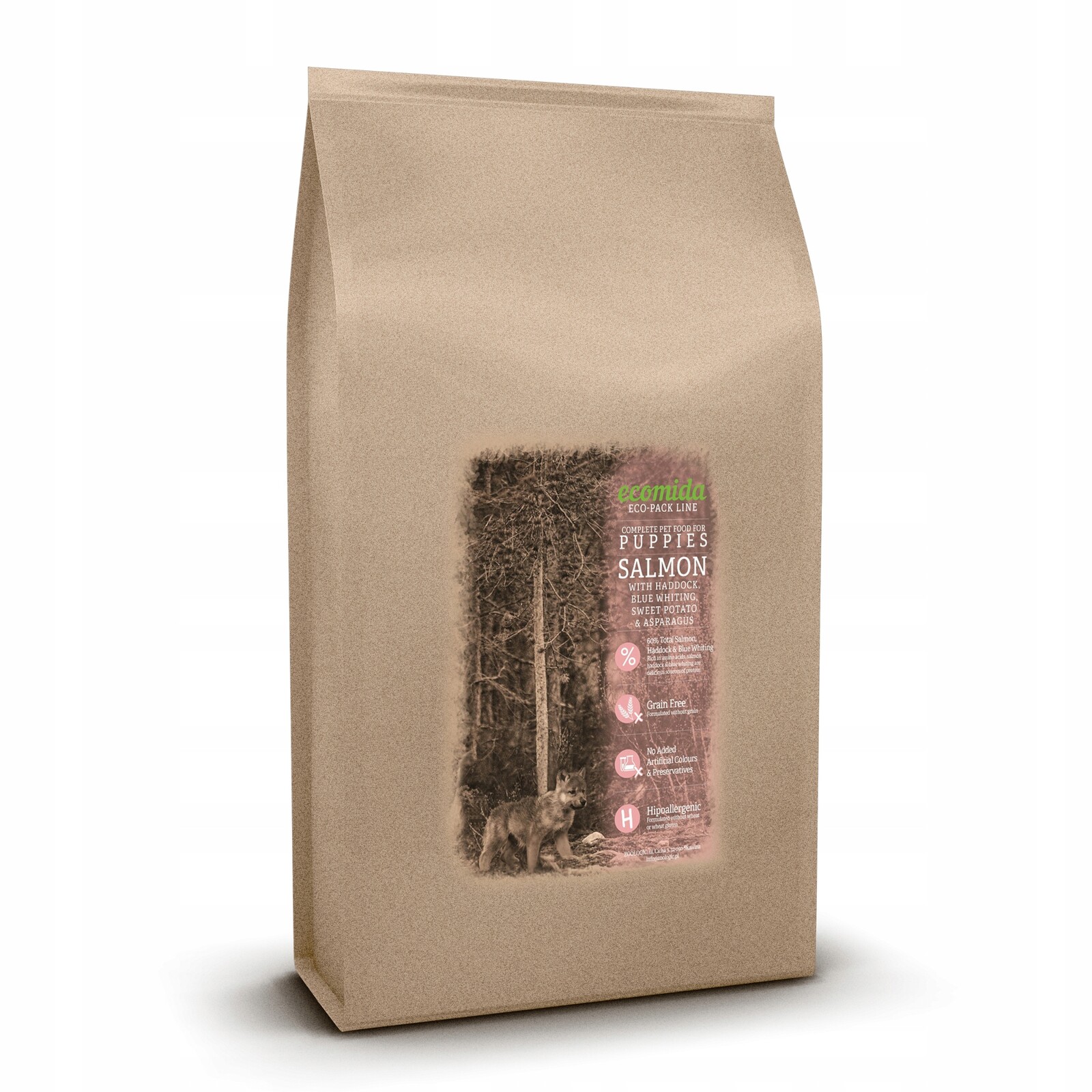 Ecomida Bez obilovin, Hypoalergenní, Monoproteinová, Losos Štěňata 15 kg