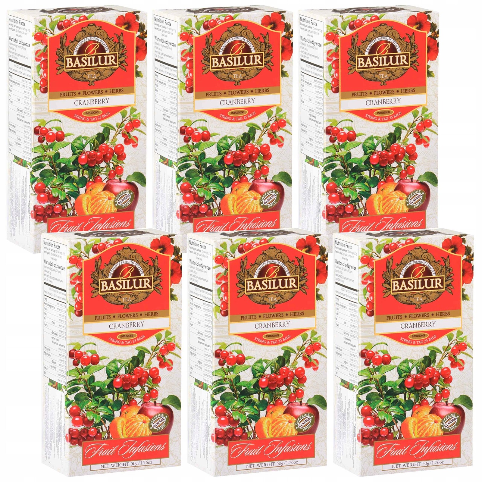 Basilur Fruit Infusions Ovocný čaj s vůní brusinek 25 x 2 g x 6