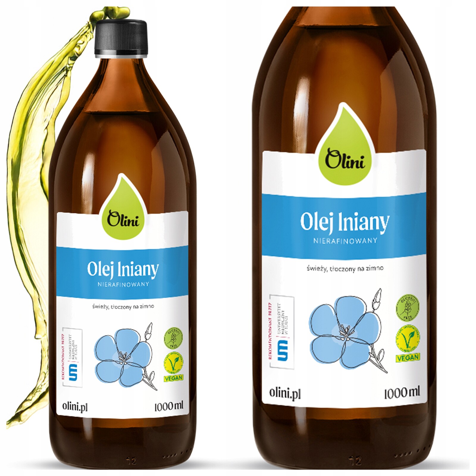 Lněný olej lisovaný za studena, nerafinovaný, přírodní Olini 1 litr