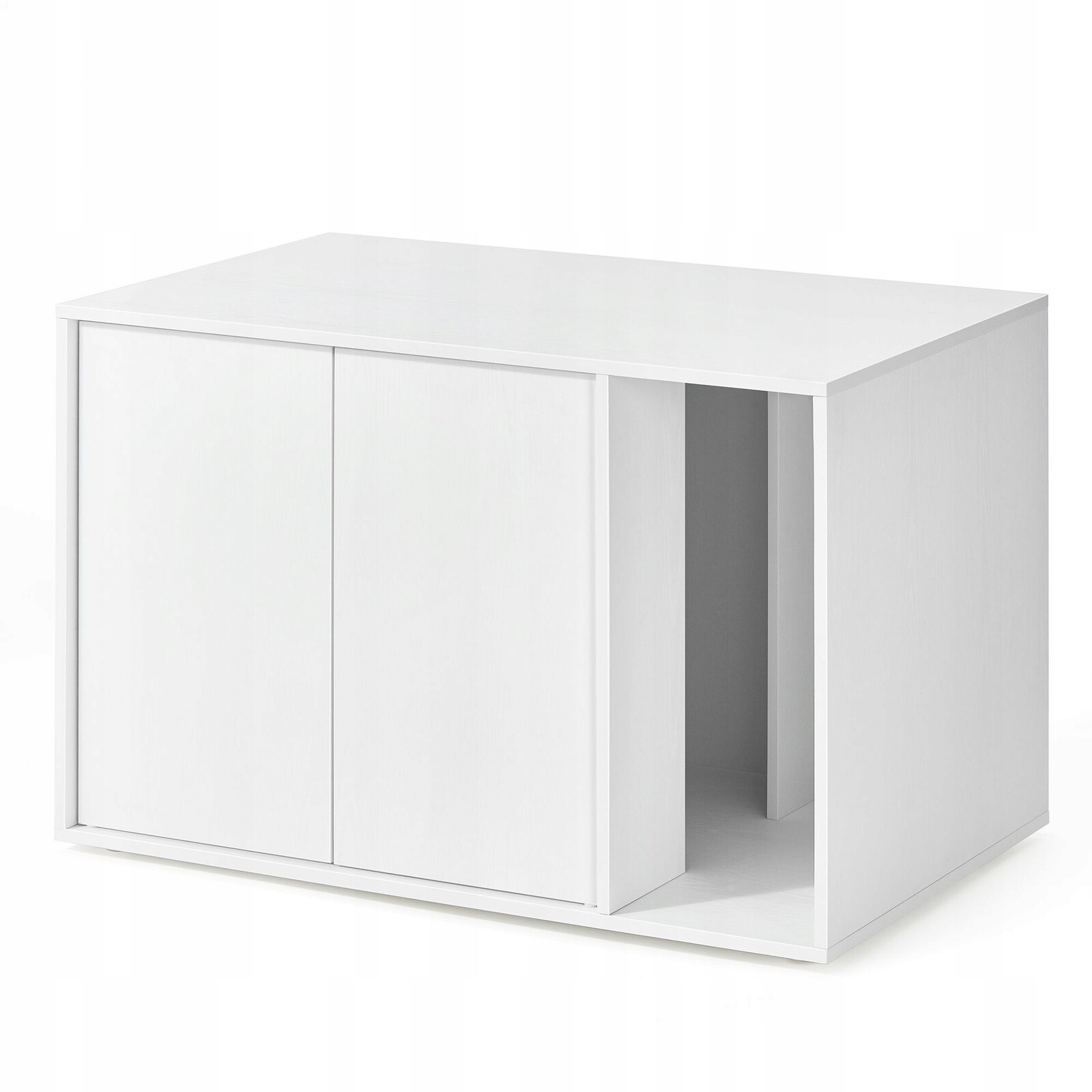 Toaleta Pro Kočky Velká Uzavřená 56X47X47 CM S Vstupem, Uzamykatelná Skříňka, Bílá