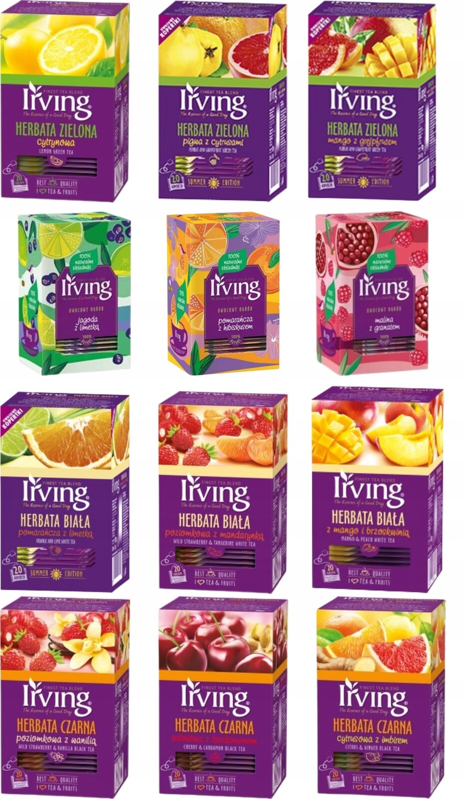 Irving sada 12 příchutí bílá 60 tb zelená 60 tb černá 60 tb ovocná 60