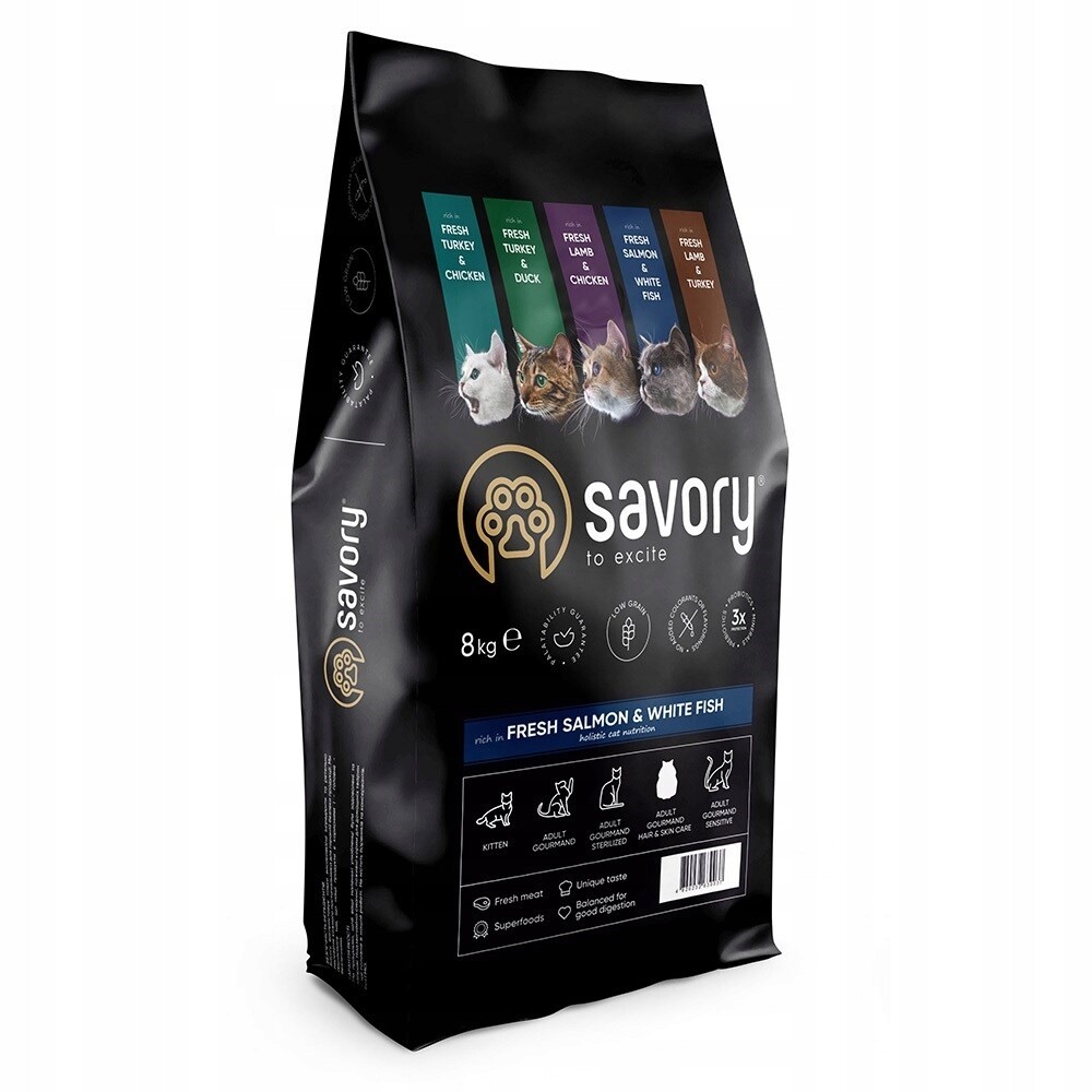 Savory Premium krmivo pro kočky adult losos bílá ryba 8 kg