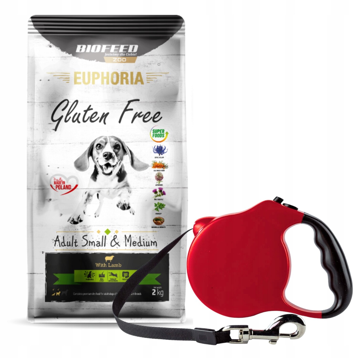 Biofeed Euphoria krmivo pro malého psa jehněčí 12 kg vodítko M Bonus