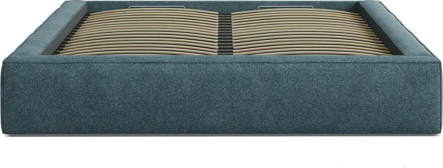 Modrá čalouněná dvoulůžková postel s úložným prostorem s roštem 160x200 cm Simon – Micadoni