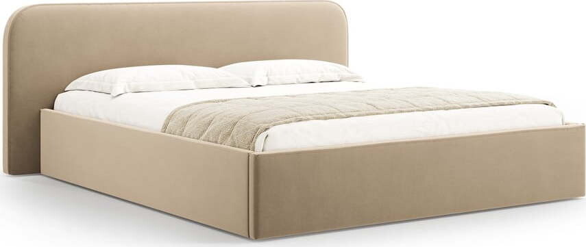 Taupe čalouněná dvoulůžková postel s úložným prostorem s roštem 180x200 cm Elizabeth – Micadoni