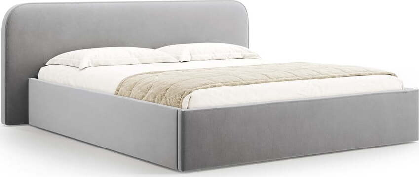 Světle šedá čalouněná dvoulůžková postel s úložným prostorem s roštem 200x200 cm Elizabeth – Micadoni