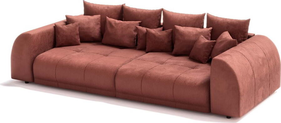 Manšestrová rozkládací pohovka v cihlové barvě 310 cm Vanessa – Ropez