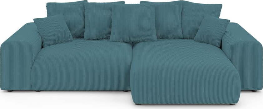 Tyrkysová manšestrová rozkládací/s úložným prostorem rohová pohovka Luma – Ropez